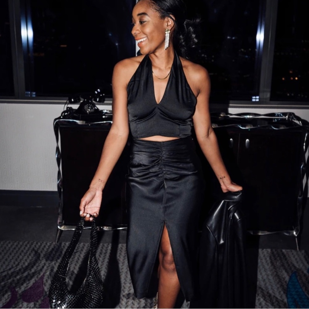 COPY - Abercrombie satin cinched midi skirt in size S